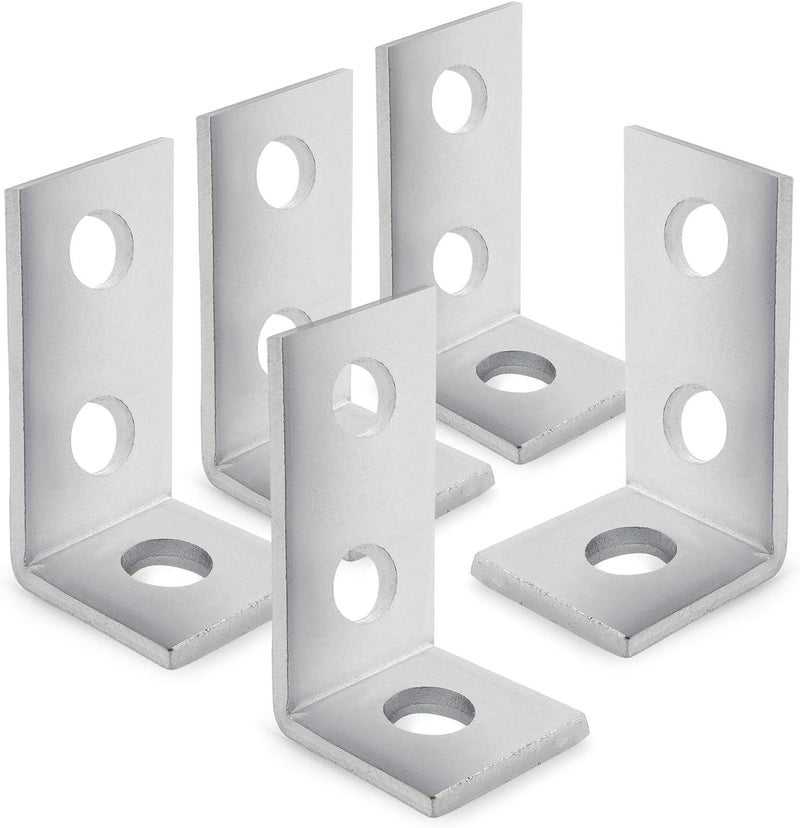 OHLECTRIC (5 Pack) 3 Hole Cross Corner Angle Brackets - Premium Zinc Electroplated Steel | 1-5/8"" x 1/4"", 9/16"" Holes - Heavy-Duty Metal Braces for Wood, Metal, Framing & Structural Support - Image 1